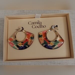 Camila Coelho Floral Multicolor Fan Hoop Earrings in Pink, Orange, Green & Blue